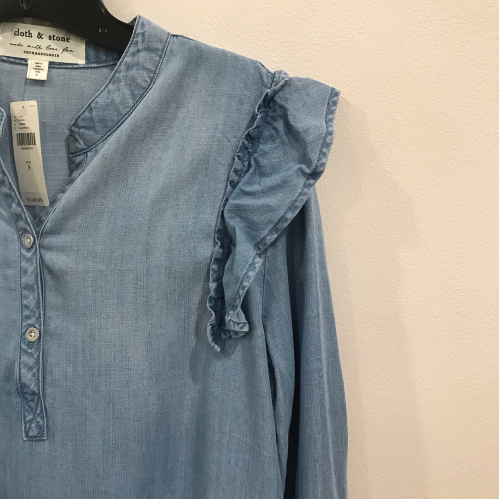 Anthro Blue Cloth & Stone Ruffle Shoulder … - Picture 5 of 10